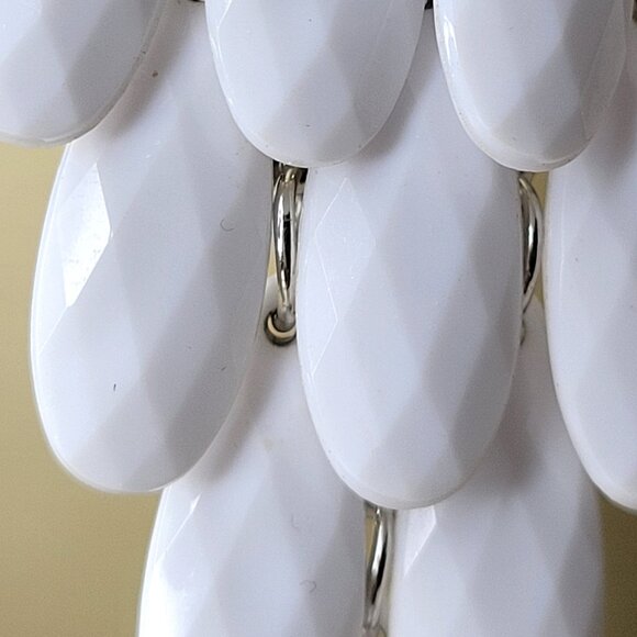 White Glass Bead Long Earrings Chandelier Teardrop Diamond Shape Drop Earrings - Picture 5 of 6